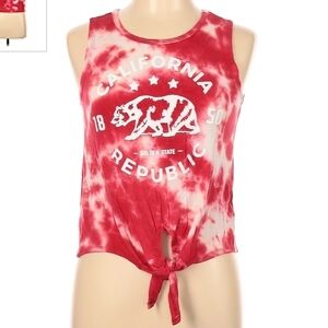 Rebel Sugar Red White Tie Dye Front Knot Tank Top Women's Large L California EUC
